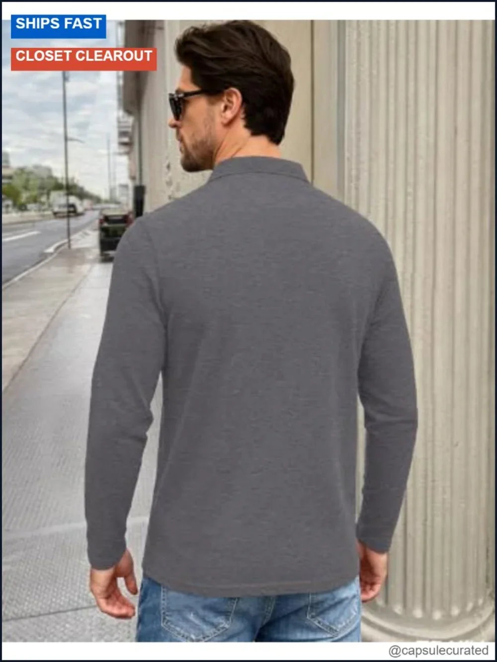 Men's Long Sleeve Polo Shirt Classic Button Collared Casual Stretch Knit